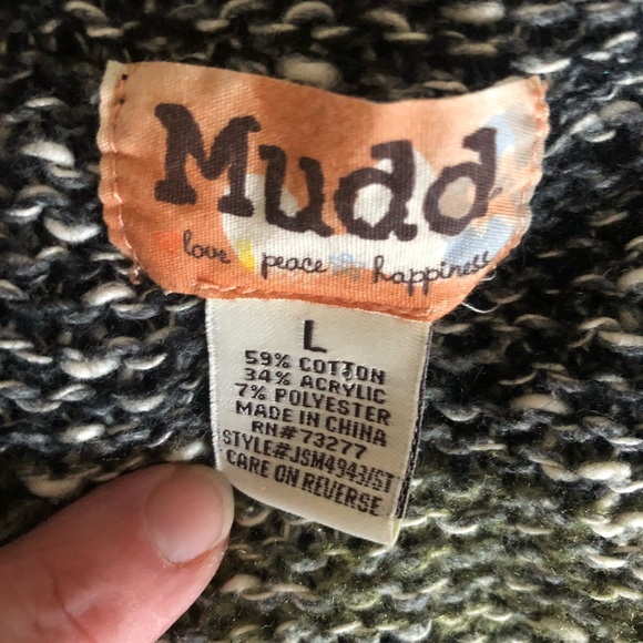 Mudd Cardigan Sweater Size Large Green Black Stripe Sequin Long Knit - Picture 4 of 5